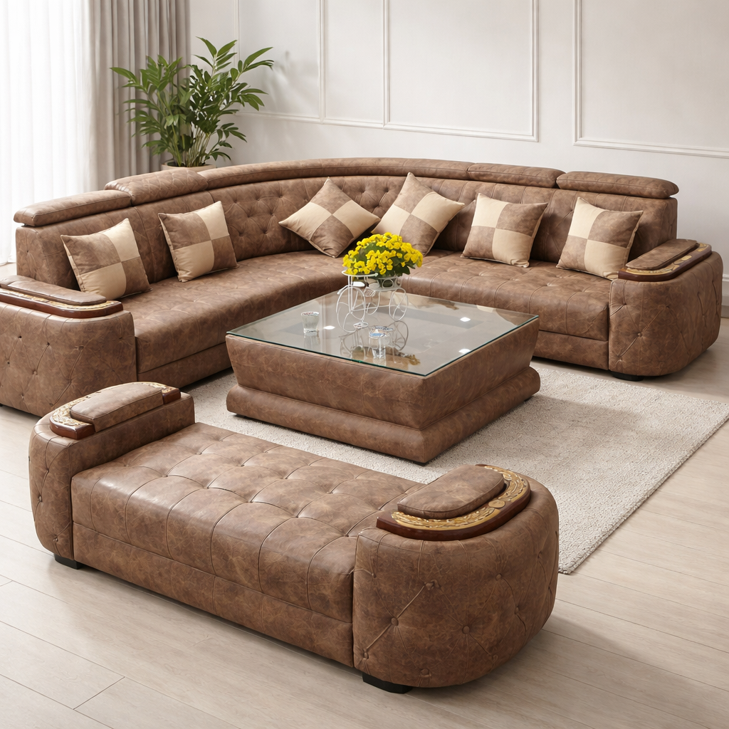 Leather Brown wITH fURNITURE