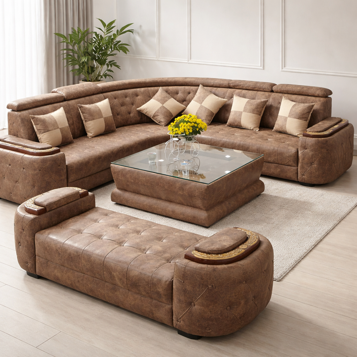 Leather Brown wITH fURNITURE